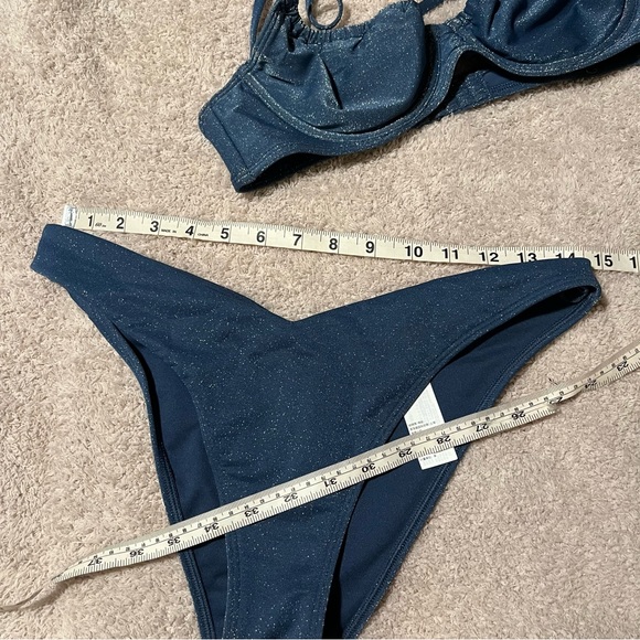 Abercrombie Blue Shimmer Bikini '90s Top and High Leg Cheeky Bottom, size Medium - Picture 4 of 11
